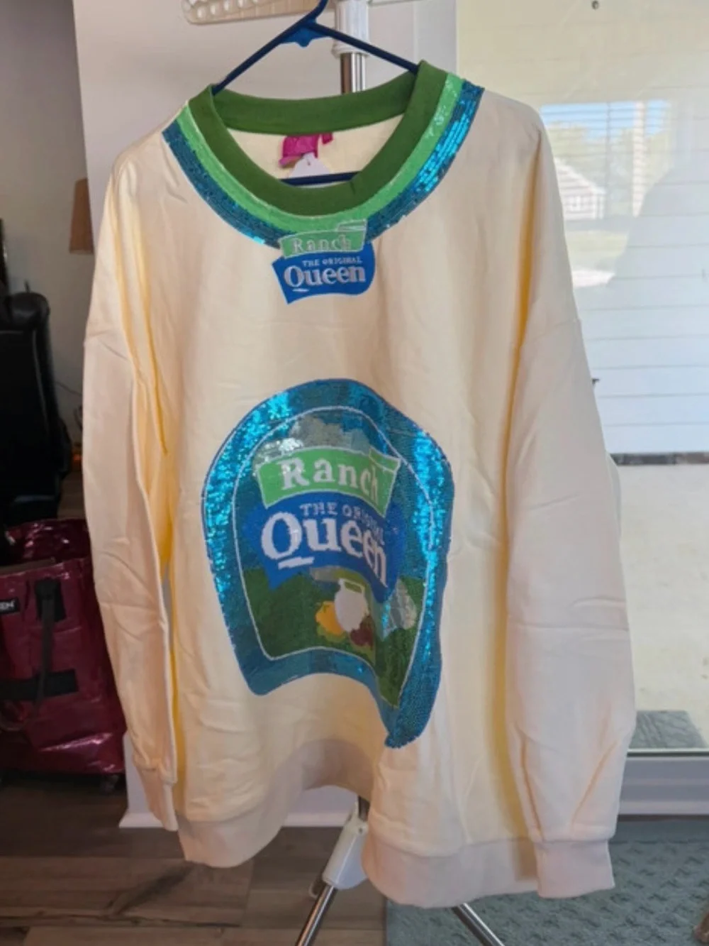 QUEEN OF SPARKLES Ranch Sweatshirt with Green and Blue Sequin Logo